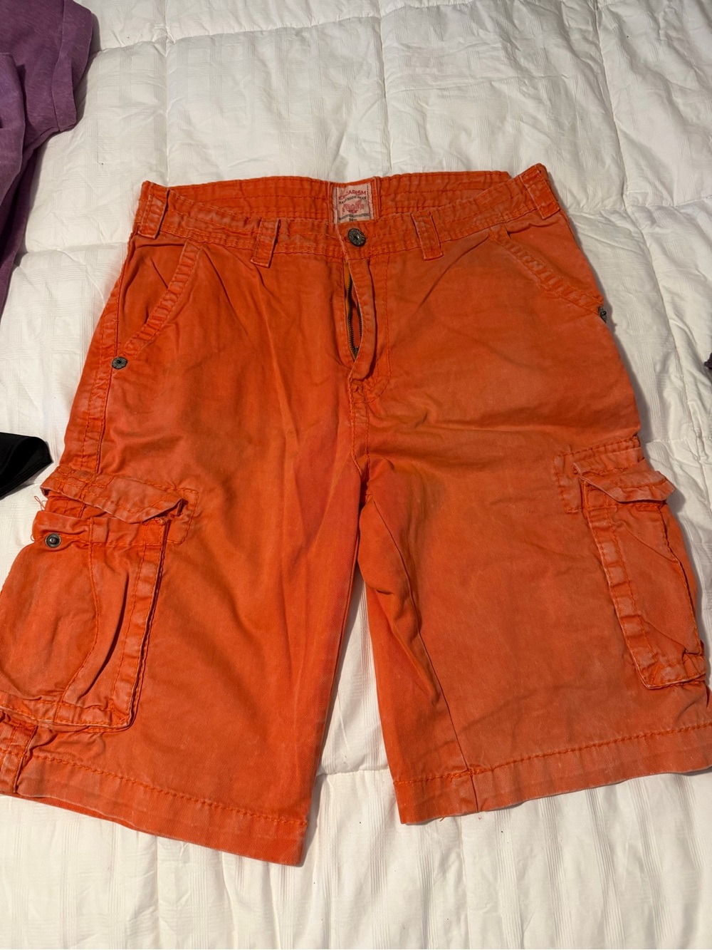 Men's Orange Cargo Shorts with Multi-Pocket Utility